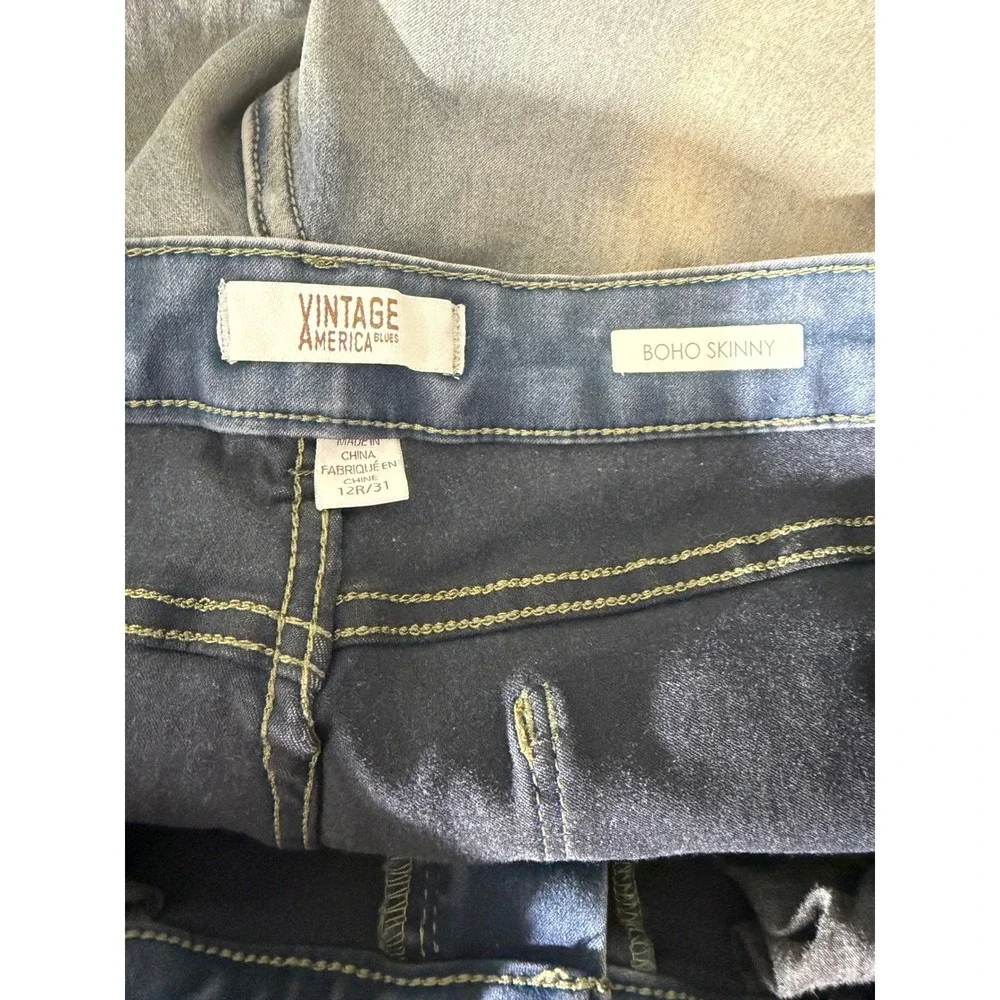 Vintage America Blues Boho Skinny Jeans 12R Blue Dirty‎ Wash  Distressed